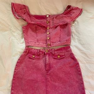 Pink Acid Wash Denim Lazy Oaf Set